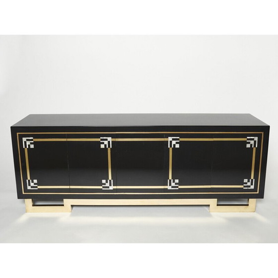 Image 1 of Buffet vintage en laque noire et laiton par Guy Lefèvre pour Maison Jansen, 1970
