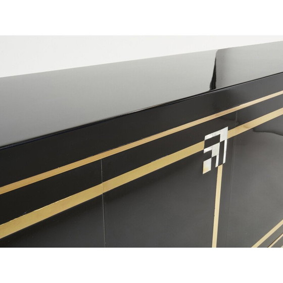 Image 1 of Buffet vintage en laque noire et laiton par Guy Lefèvre pour Maison Jansen, 1970