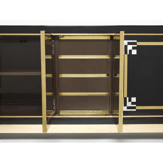 Image 1 of Buffet vintage en laque noire et laiton par Guy Lefèvre pour Maison Jansen, 1970