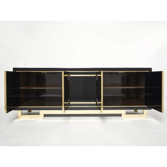 Image 1 of Buffet vintage en laque noire et laiton par Guy Lefèvre pour Maison Jansen, 1970