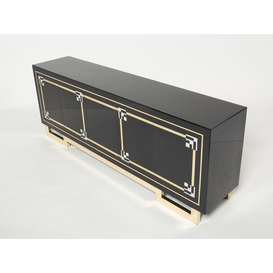 Image 1 of Buffet vintage en laque noire et laiton par Guy Lefèvre pour Maison Jansen, 1970