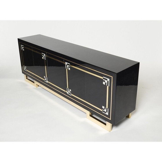 Image 1 of Buffet vintage en laque noire et laiton par Guy Lefèvre pour Maison Jansen, 1970