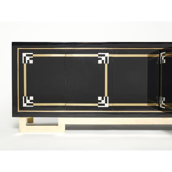 Image 1 of Buffet vintage en laque noire et laiton par Guy Lefèvre pour Maison Jansen, 1970