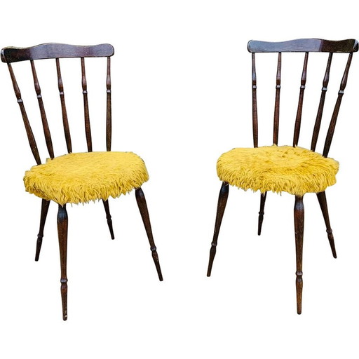 Paire de chaises moumoute jaunes vintage, 1960