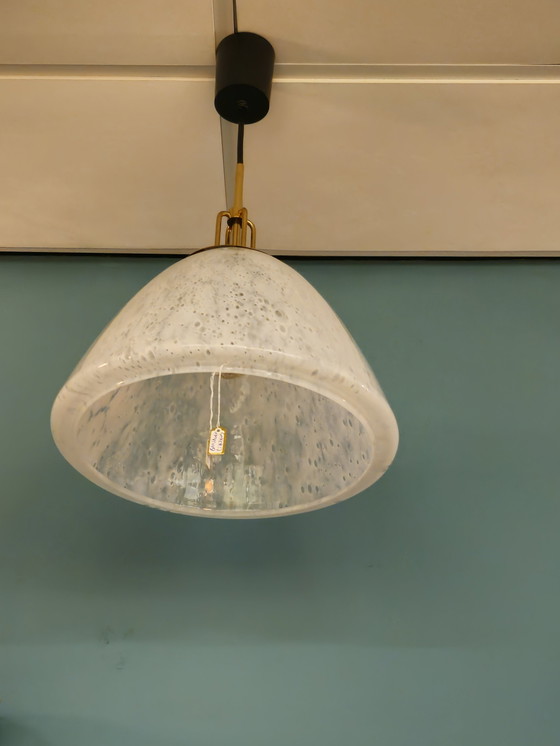 Image 1 of Vintage Glass Cabin Limburg Suspension Lamp Lampes Plafond Verre Laiton