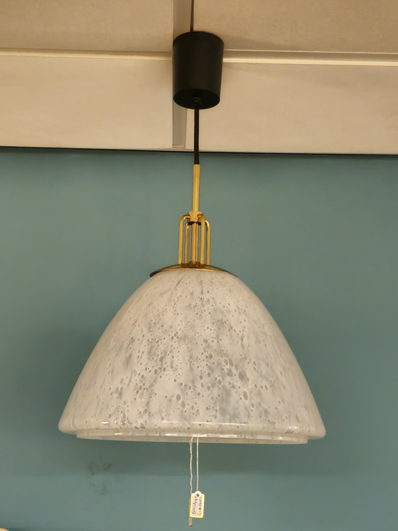 Image 1 of Vintage Glass Cabin Limburg Suspension Lamp Lampes Plafond Verre Laiton