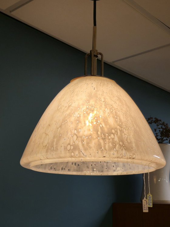 Image 1 of Vintage Glass Cabin Limburg Suspension Lamp Lampes Plafond Verre Laiton