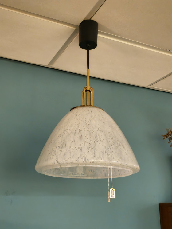 Image 1 of Vintage Glass Cabin Limburg Suspension Lamp Lampes Plafond Verre Laiton