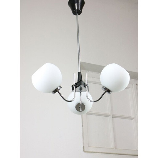 Lustre vintage en chrome et opaline, Italie 1970