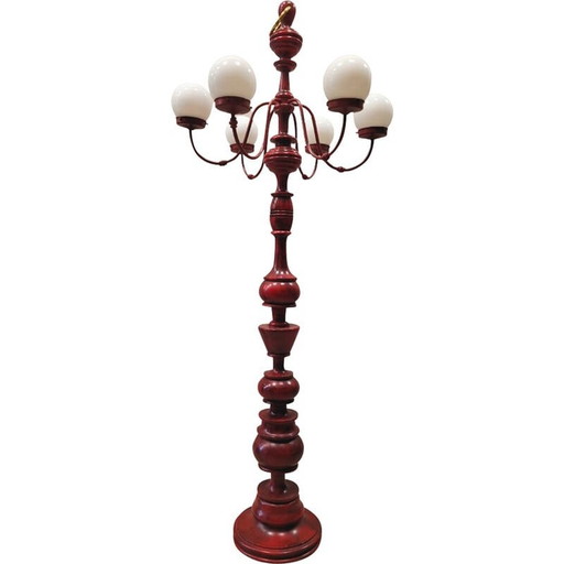 Lampadaire vintage en décapé rouge, France 1960