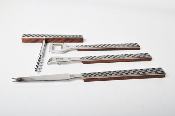 Image 1 of Set de bar en bois de rose et acier quadrillé