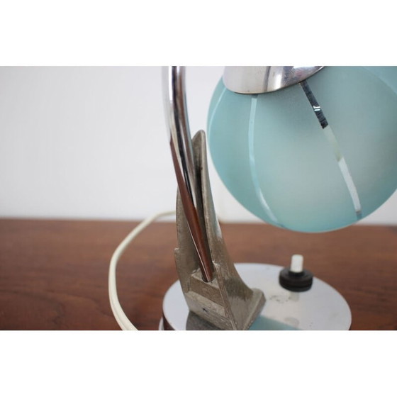 Image 1 of Lampe de table vintage chromée en verre, Tchécoslovaquie 1950