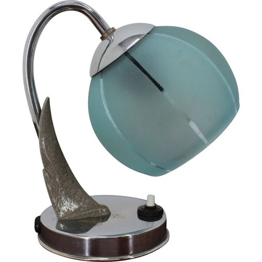 Lampe de table vintage chromée en verre, Tchécoslovaquie 1950