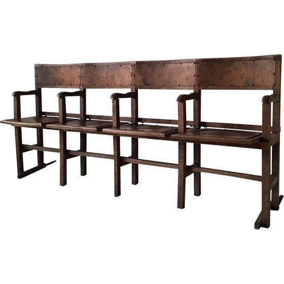 Image 1 of Ensemble de 4 chaises de cinéma vintage en bois de Luterma, 1940