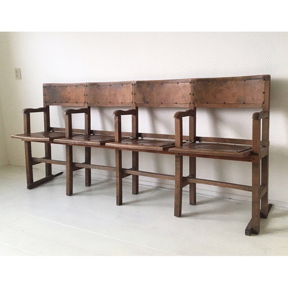 Image 1 of Ensemble de 4 chaises de cinéma vintage en bois de Luterma, 1940