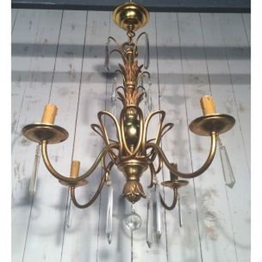 Lustre vintage en bronze et cristal de la maison Bagués, 1940