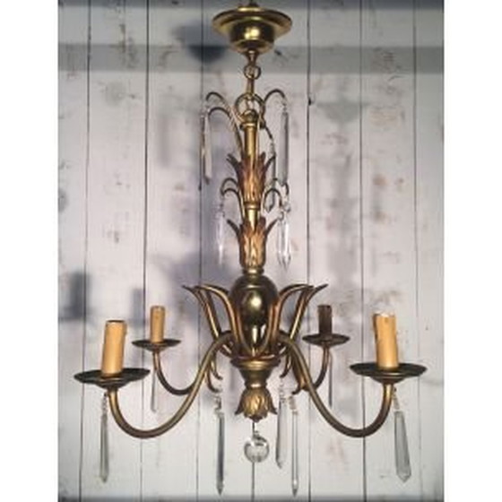 Image 1 of Lustre vintage en bronze et cristal de la maison Bagués, 1940