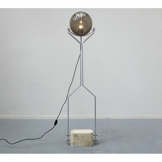 Image 1 of Lampadaire vintage italien en travertin, acier et verre, 1970
