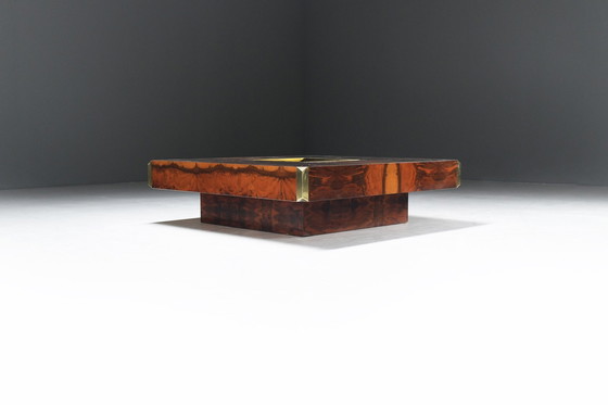 Image 1 of Stupéfiante table basse Alveo en bois d'ébène et laiton par Mario Sabot Italie.