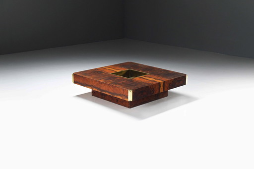 Stupéfiante table basse Alveo en bois d'ébène et laiton par Mario Sabot Italie.