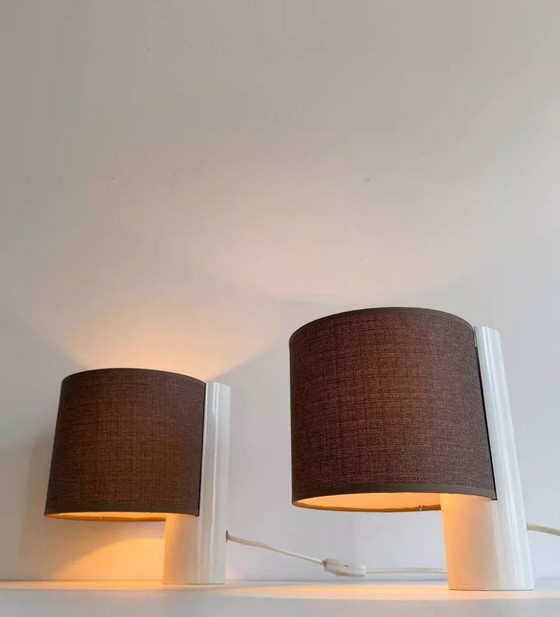 Image 1 of 2X Lampe De Table Vintage, Blanche Et Marron, “Fluette” Par Gramigna