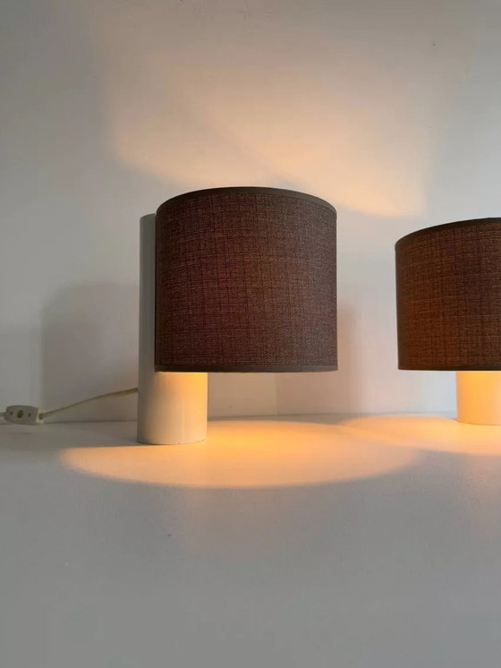 Image 1 of 2X Lampe De Table Vintage, Blanche Et Marron, “Fluette” Par Gramigna