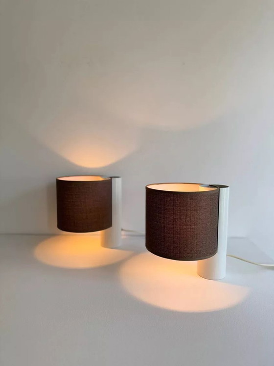 Image 1 of 2X Lampe De Table Vintage, Blanche Et Marron, “Fluette” Par Gramigna