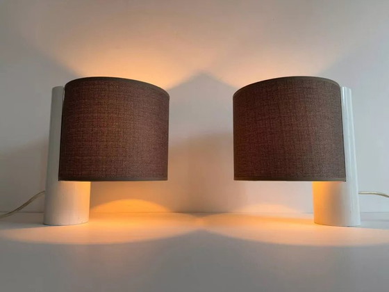 Image 1 of 2X Lampe De Table Vintage, Blanche Et Marron, “Fluette” Par Gramigna