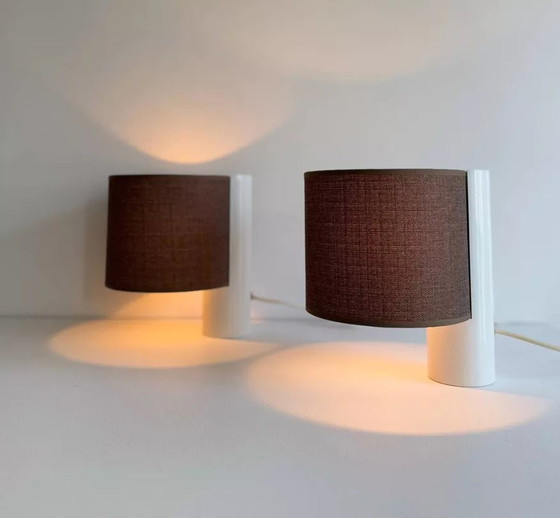 Image 1 of 2X Lampe De Table Vintage, Blanche Et Marron, “Fluette” Par Gramigna