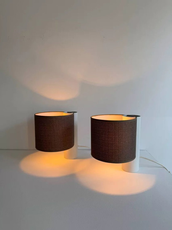 Image 1 of 2X Lampe De Table Vintage, Blanche Et Marron, “Fluette” Par Gramigna