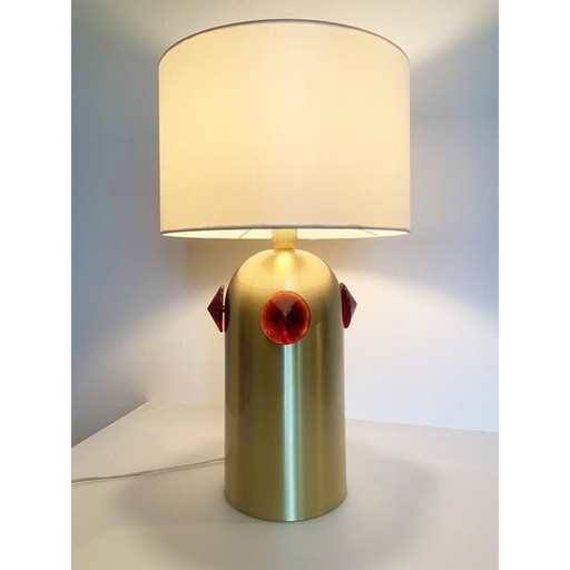 Lampe de table vintage en verre de Murano à clous rouges