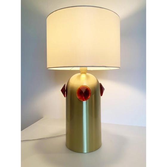 Image 1 of Lampe de table vintage en verre de Murano à clous rouges