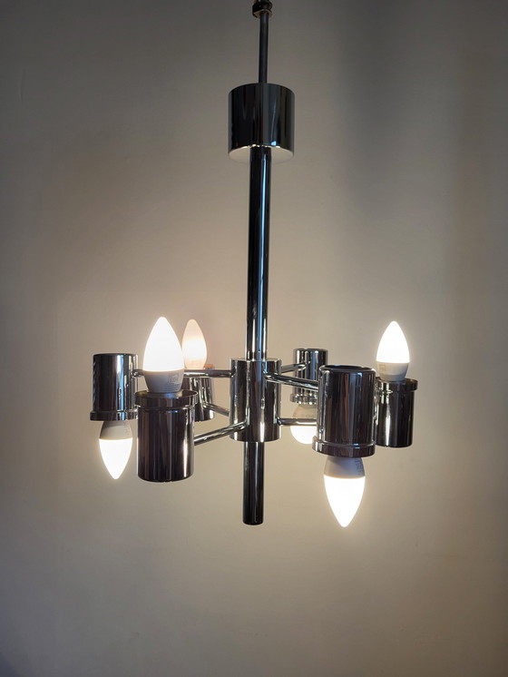 Image 1 of Lustre vintage chromé à 6 lumières