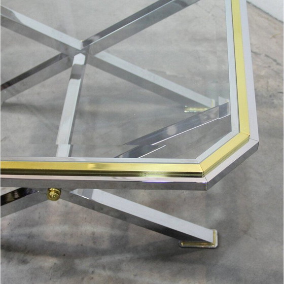 Image 1 of Table basse Vintage Hollywood Regency en métal doré et chromé, Italie 1970