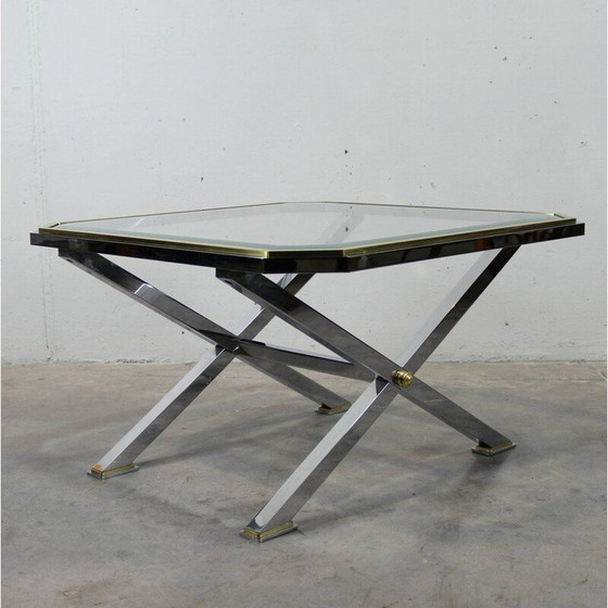 Image 1 of Table basse Vintage Hollywood Regency en métal doré et chromé, Italie 1970