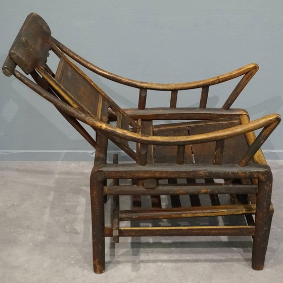 Image 1 of Ancienne chaise longue chinoise en bambou fabriquée à la main, 1860S