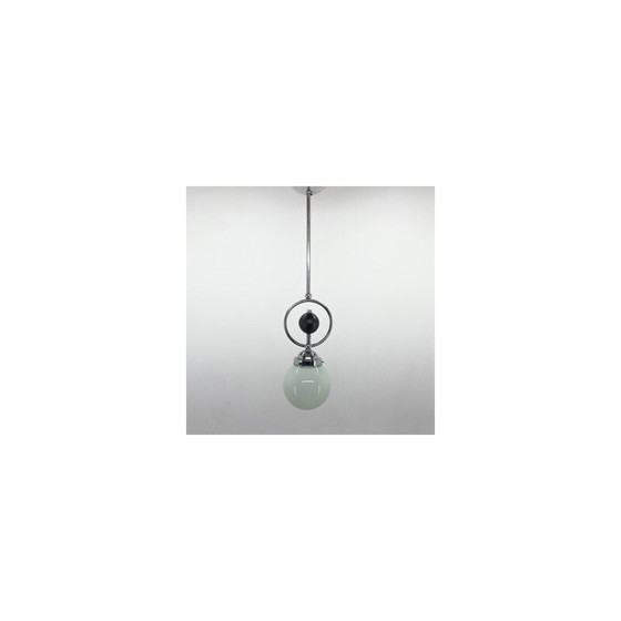 Image 1 of Lampe suspendue vintage Art Déco en chrome, bois et verre, Tchécoslovaquie, années 1930