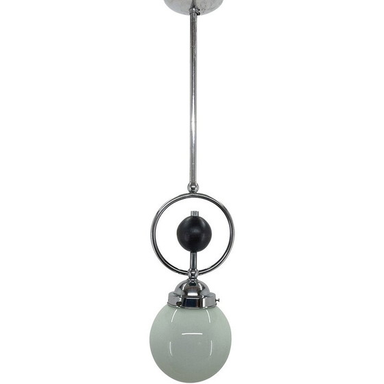 Image 1 of Lampe suspendue vintage Art Déco en chrome, bois et verre, Tchécoslovaquie, années 1930