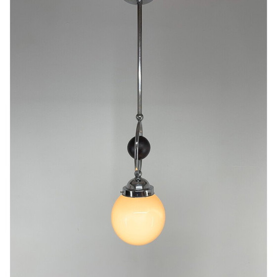 Image 1 of Lampe suspendue vintage Art Déco en chrome, bois et verre, Tchécoslovaquie, années 1930
