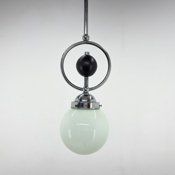 Image 1 of Lampe suspendue vintage Art Déco en chrome, bois et verre, Tchécoslovaquie, années 1930
