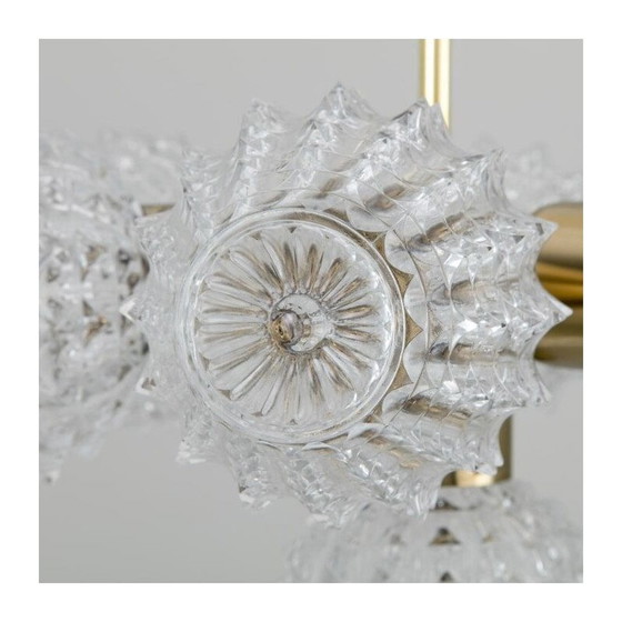 Image 1 of Lustre vintage en verre moulé et laiton brossé pour Lustry Kamenicky Senov, Tchécoslovaquie 1970