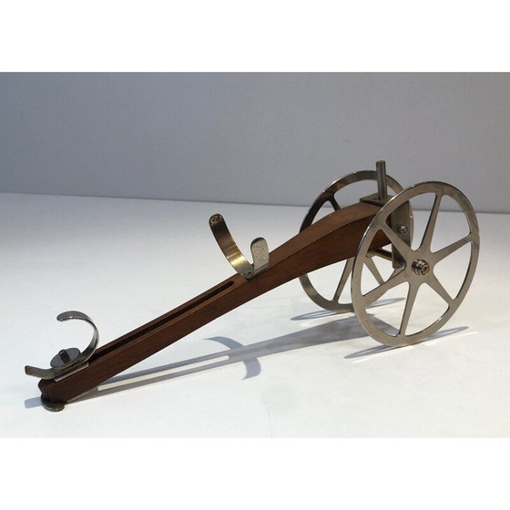 Image 1 of Porte-bouteilles vintage en bois, laiton et chrome, France 1930