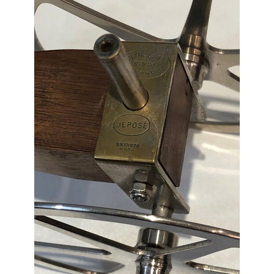 Image 1 of Porte-bouteilles vintage en bois, laiton et chrome, France 1930