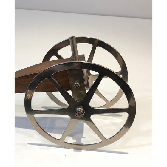 Image 1 of Porte-bouteilles vintage en bois, laiton et chrome, France 1930