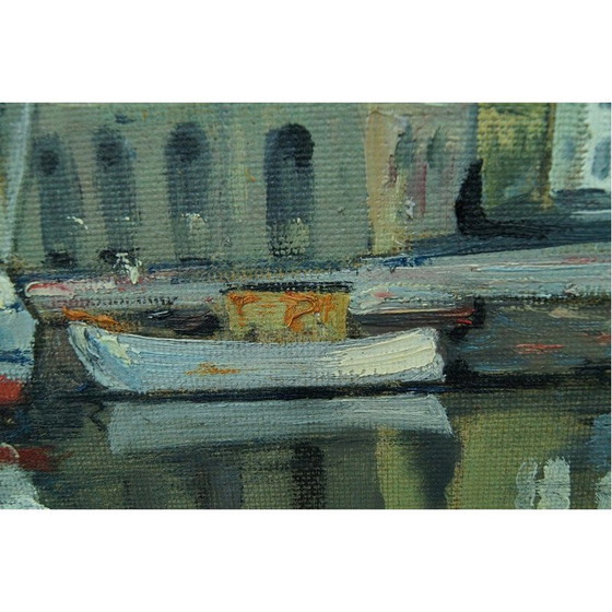 Image 1 of Peinture à l'huile vintage paysage urbain de Stockholm par Hjalmar Larsson, Suède 1940