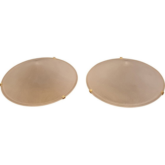 Paire d'appliques vintage en métal doré et verre en forme de chapeau chinois – Appliques murales