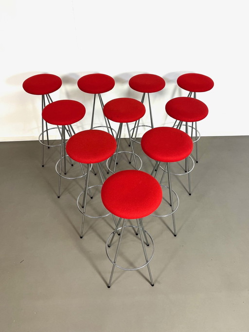 10 Tabourets de bar Nuta en acier inoxydable Par Lluis Pau, Espagne, 1990