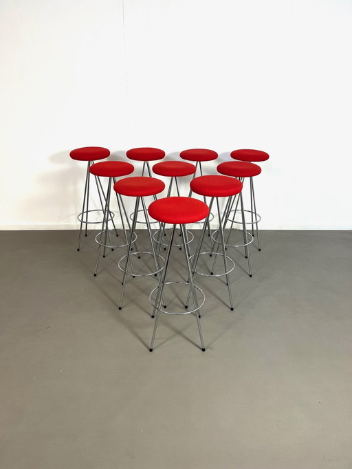 10 Tabourets de bar Nuta en acier inoxydable Par Lluis Pau, Espagne, 1990