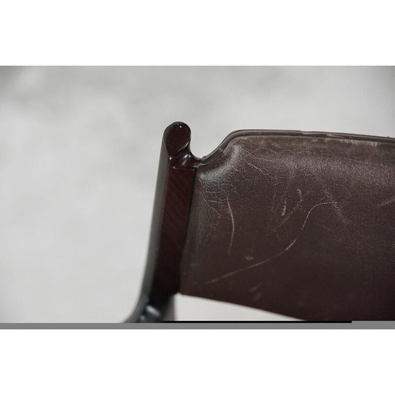 Image 1 of Fauteuil de direction vintage en bois massif et cuir marron par Arne Vodder, Danemark 1960