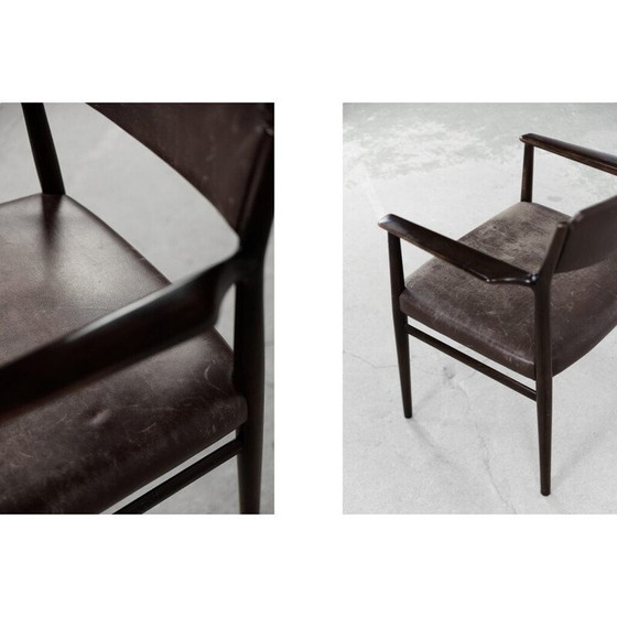 Image 1 of Fauteuil de direction vintage en bois massif et cuir marron par Arne Vodder, Danemark 1960